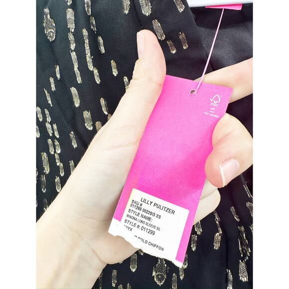 Lilly Pulitzer Winona Silk Swing Dress - Onyx Fish Clip Gold Chiffon XS NWT - Picture 5 of 6